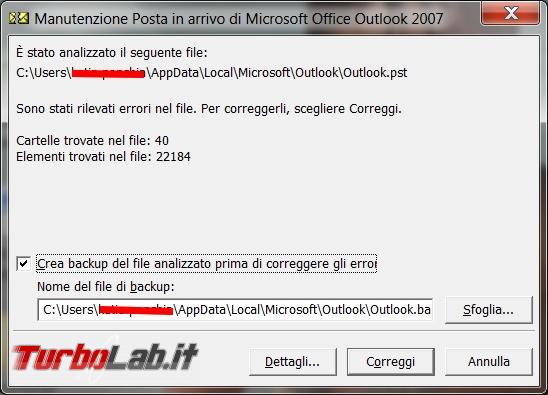 Riparare archivi pst posta microsoft outlook
