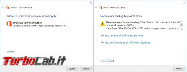 Riparare reinstallare Microsoft Office 2016 risolvere tutti problemi