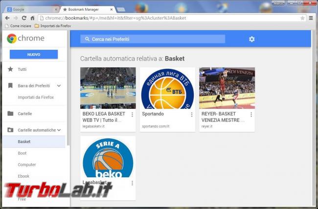 Ripristinare vecchio stile gestore preferiti Chrome