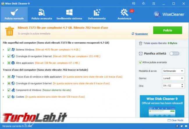 Ripulisci hard disk file inutili Wise disk Cleaner