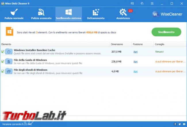 Ripulisci hard disk file inutili Wise disk Cleaner