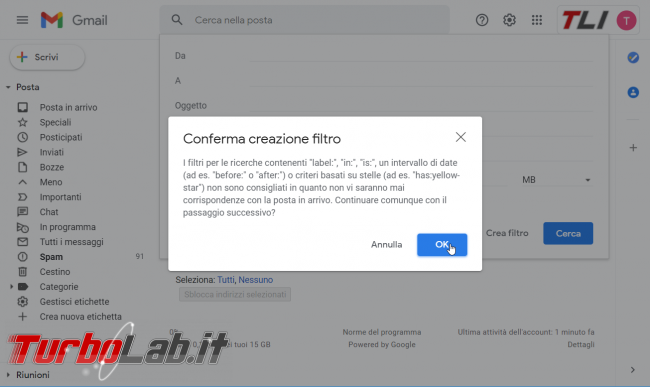 [risolto] Gmail, disattivare filtro anti-spam: come si fa? (guida)