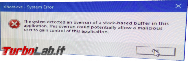 [risolto] PC Windows 10 non si avvia: KMODE_EXCEPTION_NOT_HANDLED klbackupdisk.sys dopo aggiornamento (schermata blu/verde) - sihost errore buffer overflow