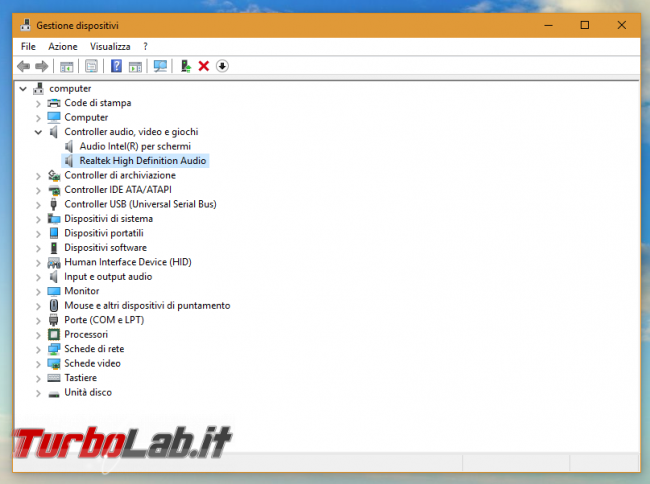 [risolto] Problema Windows 10: cuffie auricolari (jack audio frontale case) non funzionanti Realtek HDA (High Definition Audio) - gestione periferiche realtek hda high definition audio