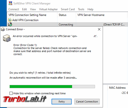 [Risolto] Problemi mancato collegamento vpn aziendale client softether fibra wind