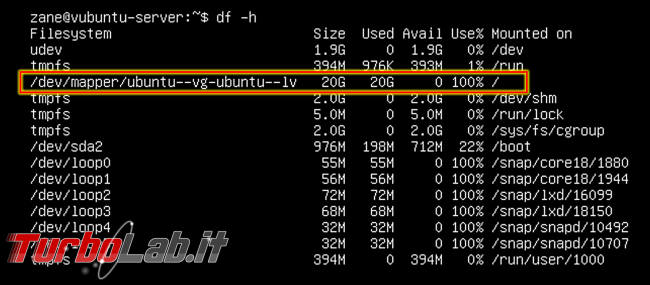 [risolto] Ubuntu, spazio disco esaurito (no space left on device): partizione ubuntu--vg-ubuntu--lv è più piccola disco fisso! Come ridimensionare risolvere senza reinstallare?