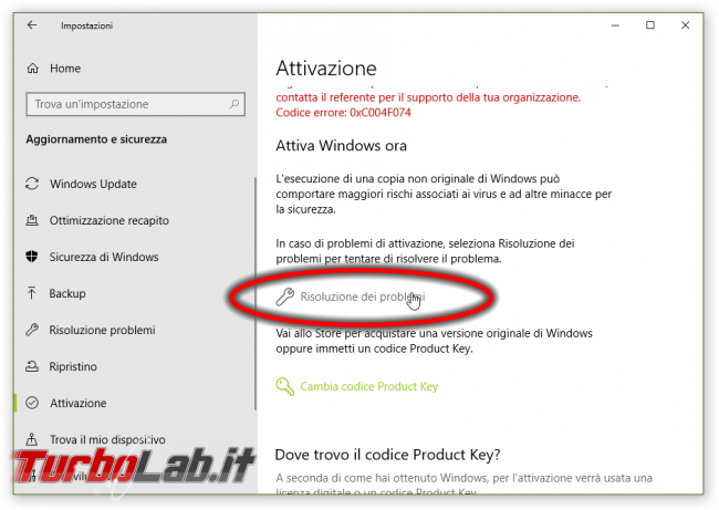 [risolto] Windows 10 non è attivato: errore attivazione 0xC004F074 non è possibile connettersi server attivazione organizzazione. Cosa fare? - windows 10 errore attivazione (2)