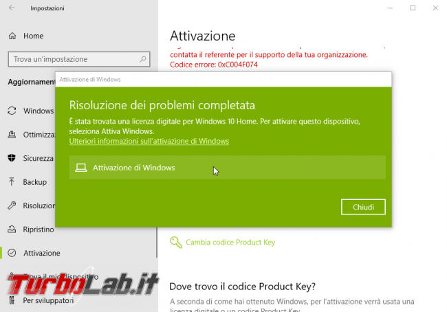 [risolto] Windows 10 non è attivato: errore attivazione 0xC004F074 non è possibile connettersi server attivazione organizzazione. Cosa fare? - windows 10 errore attivazione (4)