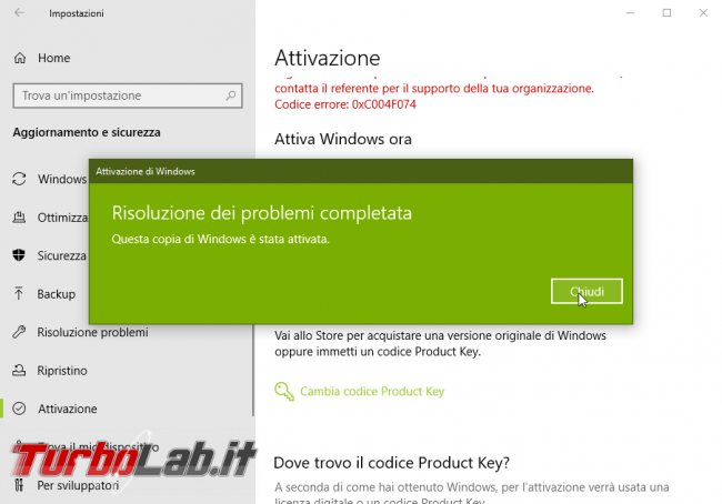 [risolto] Windows 10 non è attivato: errore attivazione 0xC004F074 non è possibile connettersi server attivazione organizzazione. Cosa fare? - windows 10 errore attivazione (5)