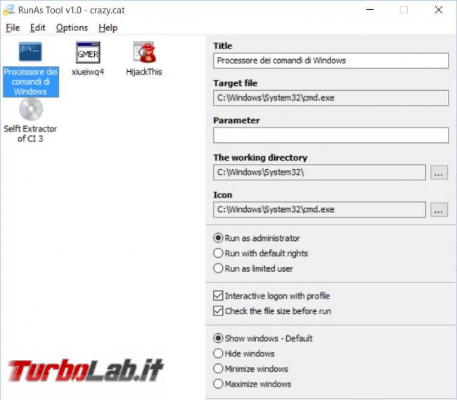 RunAsTool permette eseguire sempre programmi privilegi elevati