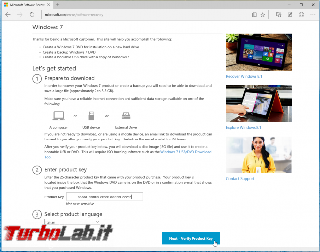 Scaricare Windows 7 DVD/ISO italiano: download diretto ufficiale - Microsoft software recovery windows 7