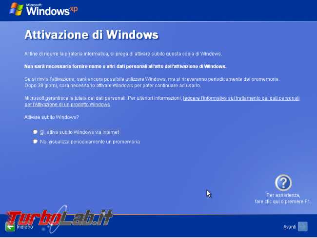 Scaricare Windows XP CD/ISO italiano: download diretto ufficiale - windows xp sp3 setup oobe attivazione 30 giorni