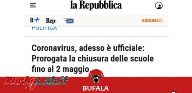 Scuole chiuse fino 2 maggio: non scrive &quot; Repubblica&quot;. ' bufala! - FrShot_1584609726