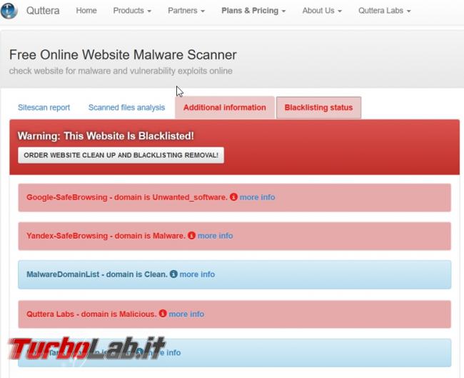 servizi online scoprire se sito è infetto pericoloso