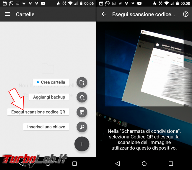 Sincronizzare automaticamente file Android PC Windows, senza cloud: guida Resilio Sync (BitTorrent Sync) - resilio sync scan qr