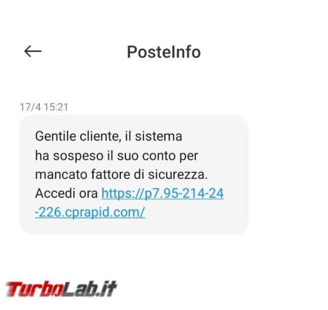 SMS PosteInfo: conto sospeso mancato fattore sicurezza
