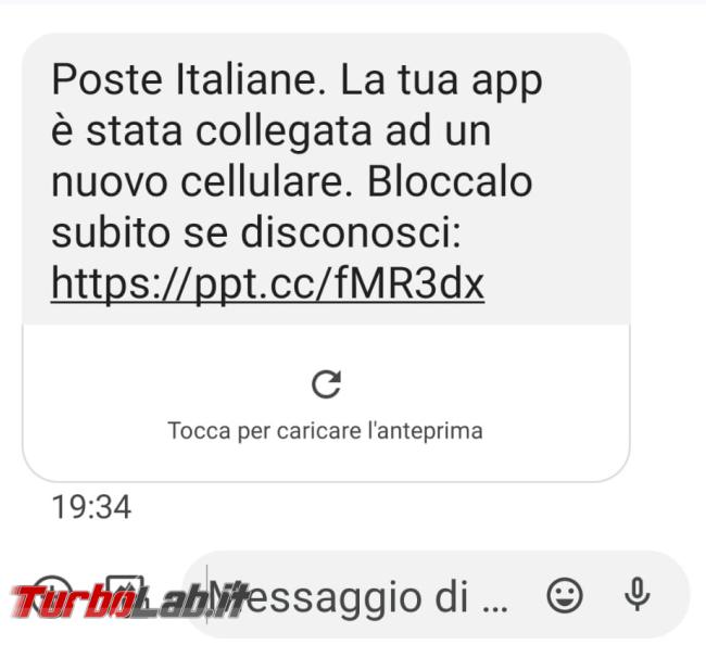 SMS truffa: Poste Italiane. app è stata collegata nuovo cellulare - IMG-20240125-WA0015