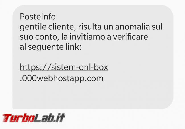 SMS truffa PosteInfo segnala anomalia conto: non cliccate link! - Screenshot_20210301-112541