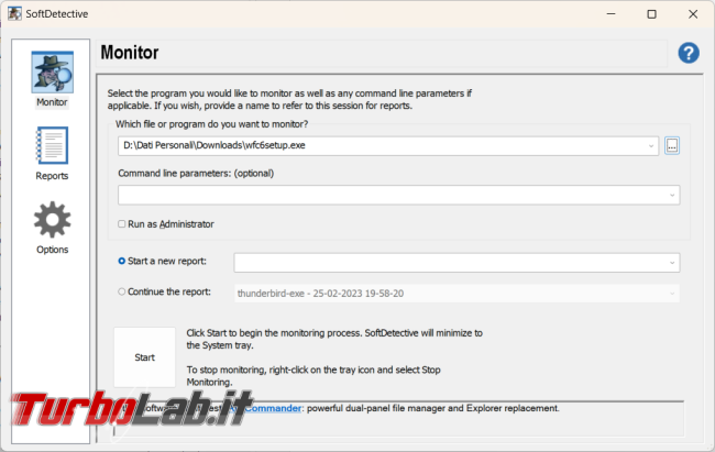 Softdetective tiene sotto controllo modifiche fatte file, cartelle registro configurazione altro programma