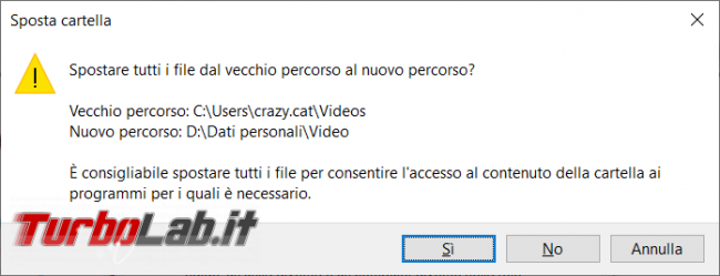 Spostare cartelle importanti account Windows mettere sicuro dati recuperare spazio disco fisso