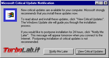 storia Windows, anni 1998 1999: Windows 98 Windows 98 Second Edition - Windows_98_-_Critical_Update_Notification