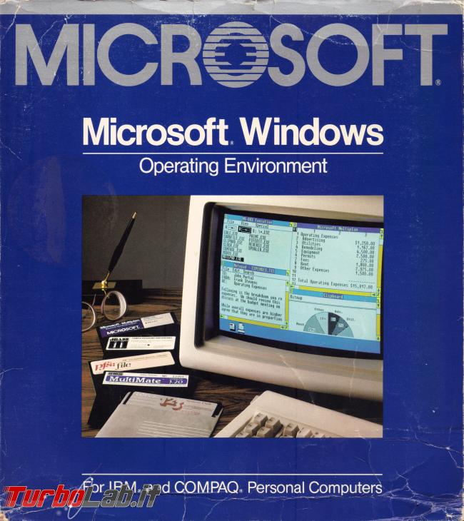 storia Windows, anno 1985: Windows 1.0 - windows 1.0 box front