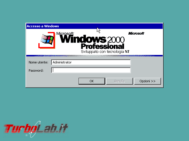 storia Windows, anno 2000: Windows 2000 - windows 2000 login
