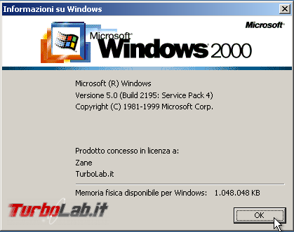 storia Windows, anno 2000: Windows 2000 - windows 2000 winver