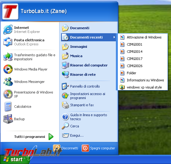 storia Windows, anno 2001: Windows XP - windows xp menu start