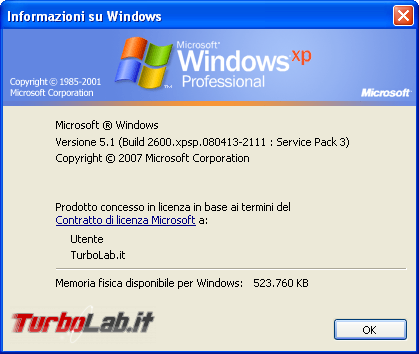 storia Windows, anno 2001: Windows XP - windows xp winver