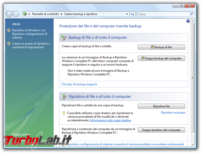 storia Windows, anno 2006: Windows Vista - Centro backup e ripristino
