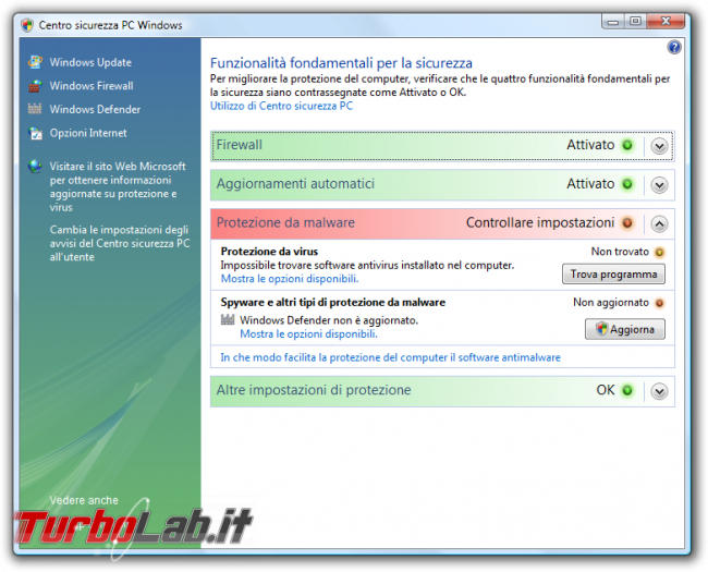 storia Windows, anno 2006: Windows Vista - Centro sicurezza PC Windows