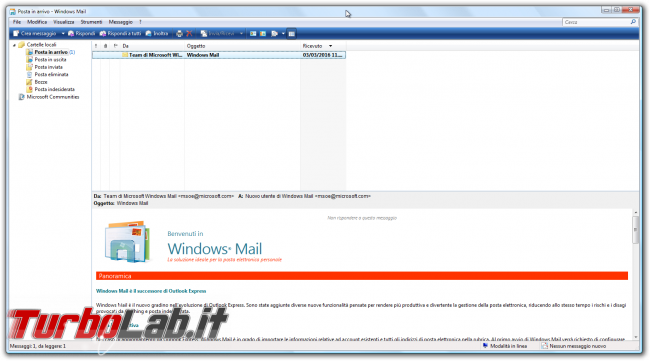 storia Windows, anno 2006: Windows Vista - Posta in arrivo - Windows Mail