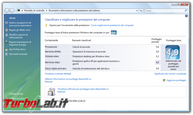 storia Windows, anno 2006: Windows Vista - Strumenti e informazioni sulle prestazioni del sistema WinSAT