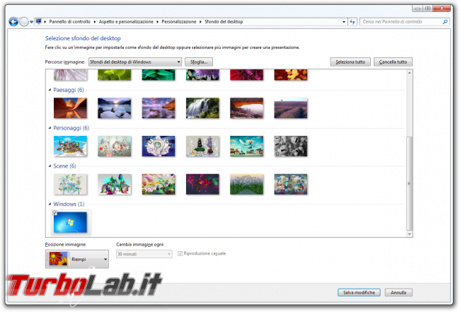 storia Windows, anno 2009: Windows 7 - windows 7 scelta sfondo