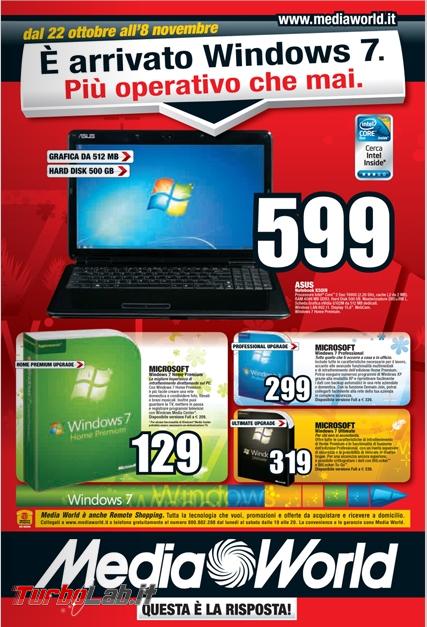 storia Windows, anno 2009: Windows 7 - windows 7 volantino mediaworld