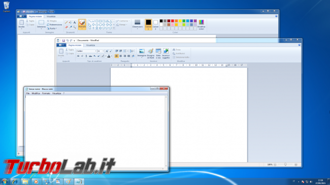 storia Windows, anno 2009: Windows 7 - windows 7 wordpad paint blocco note