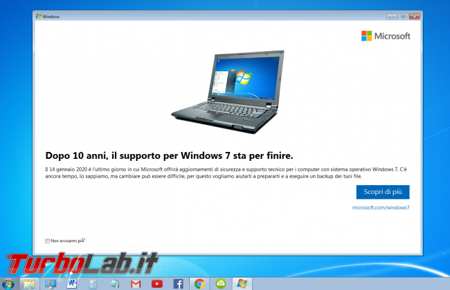 supporto PC Windows 7 è terminato: significato come nascondere avviso - sipnotify fine supporto windows 7