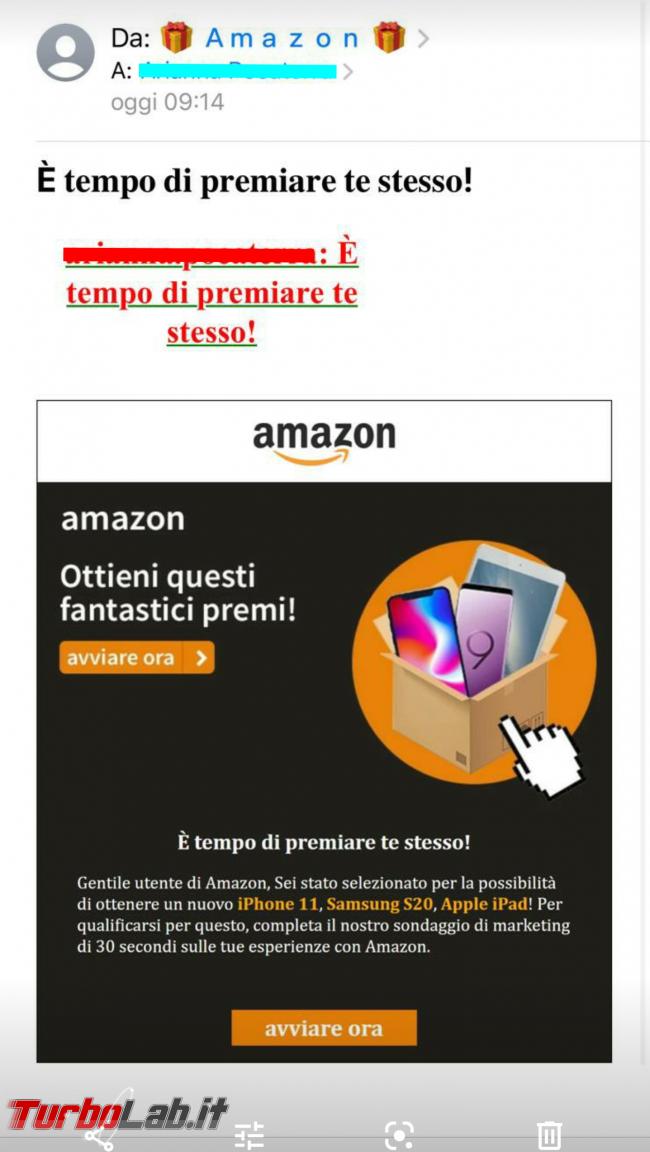 ' tempo premiare te stesso! email Amazon è truffa - Screenshot_20200519-081933