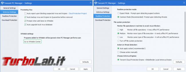Tencent PC Manager l’antivirus cinese
 prova TurboLab.it