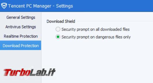 Tencent PC Manager l’antivirus cinese
 prova TurboLab.it