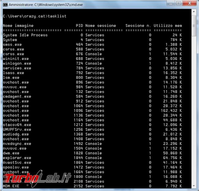 Terminare programmi attivi riga comando