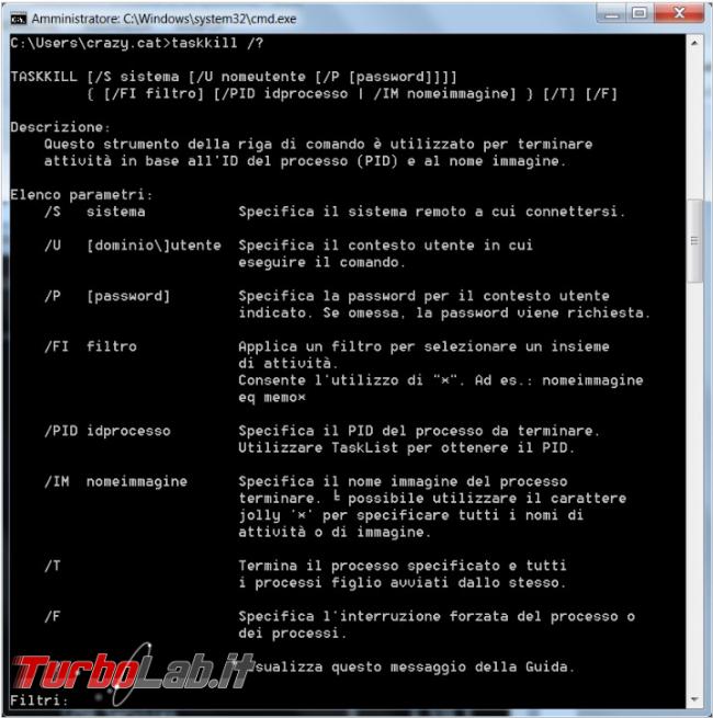 Terminare programmi attivi riga comando