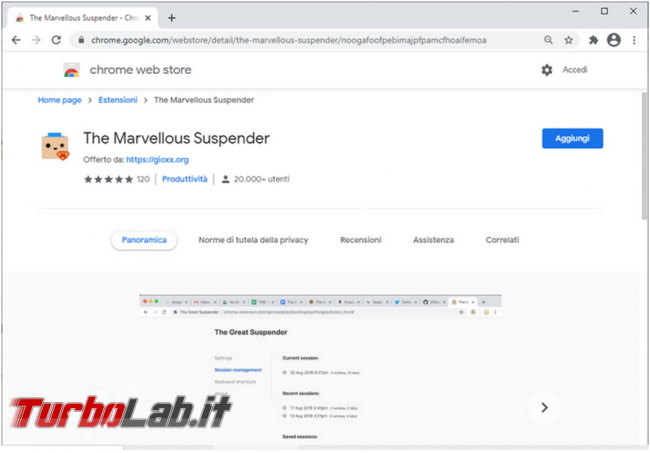 The Marvellous Suspender, l’estensione Chrome riduce consumo memoria RAM (alternativa The Great Suspender)