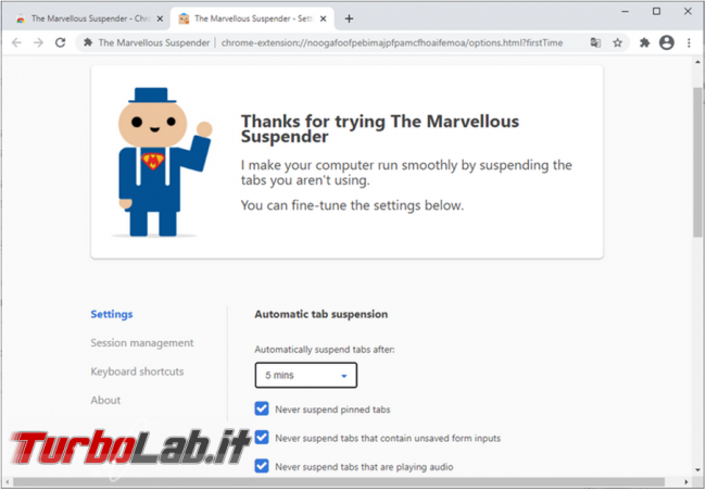 The Marvellous Suspender, l’estensione Chrome riduce consumo memoria RAM (alternativa The Great Suspender)