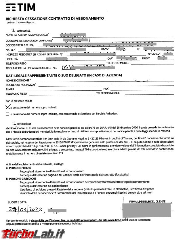 TIM: ’Odissea cessare linea telefonica