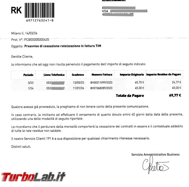 TIM: ’Odissea cessare linea telefonica