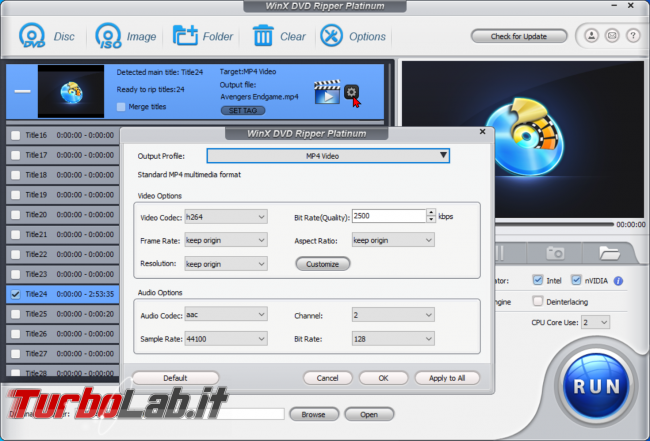 Trasformare film DVD file MP4 PC, smartphone, tablet: guida rip WinX DVD Ripper (conversione DVD MP4, H.264, AAC) - zShotVM_1589890709