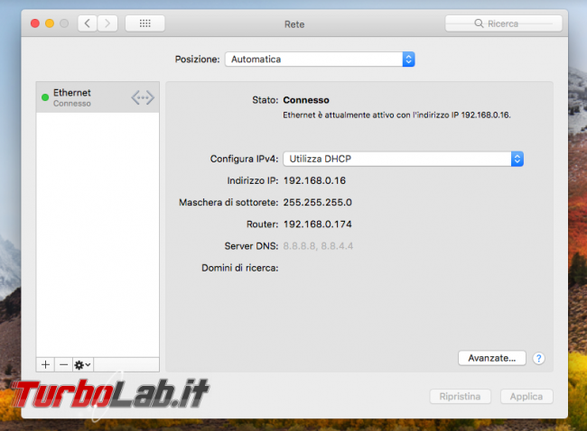Trovare nome l’indirizzo IP Mac OS X