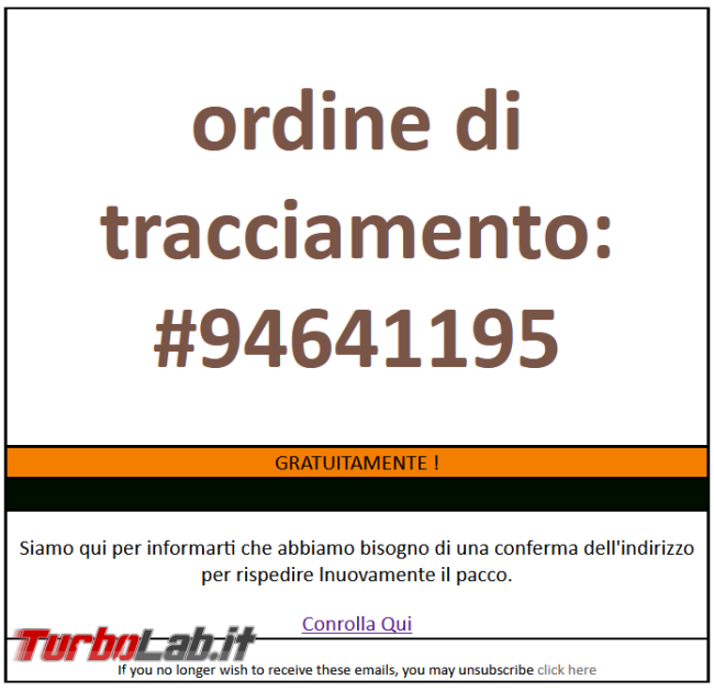 truffa Natale dell’ordine tracciamento pacco consegna (approfondimento)
